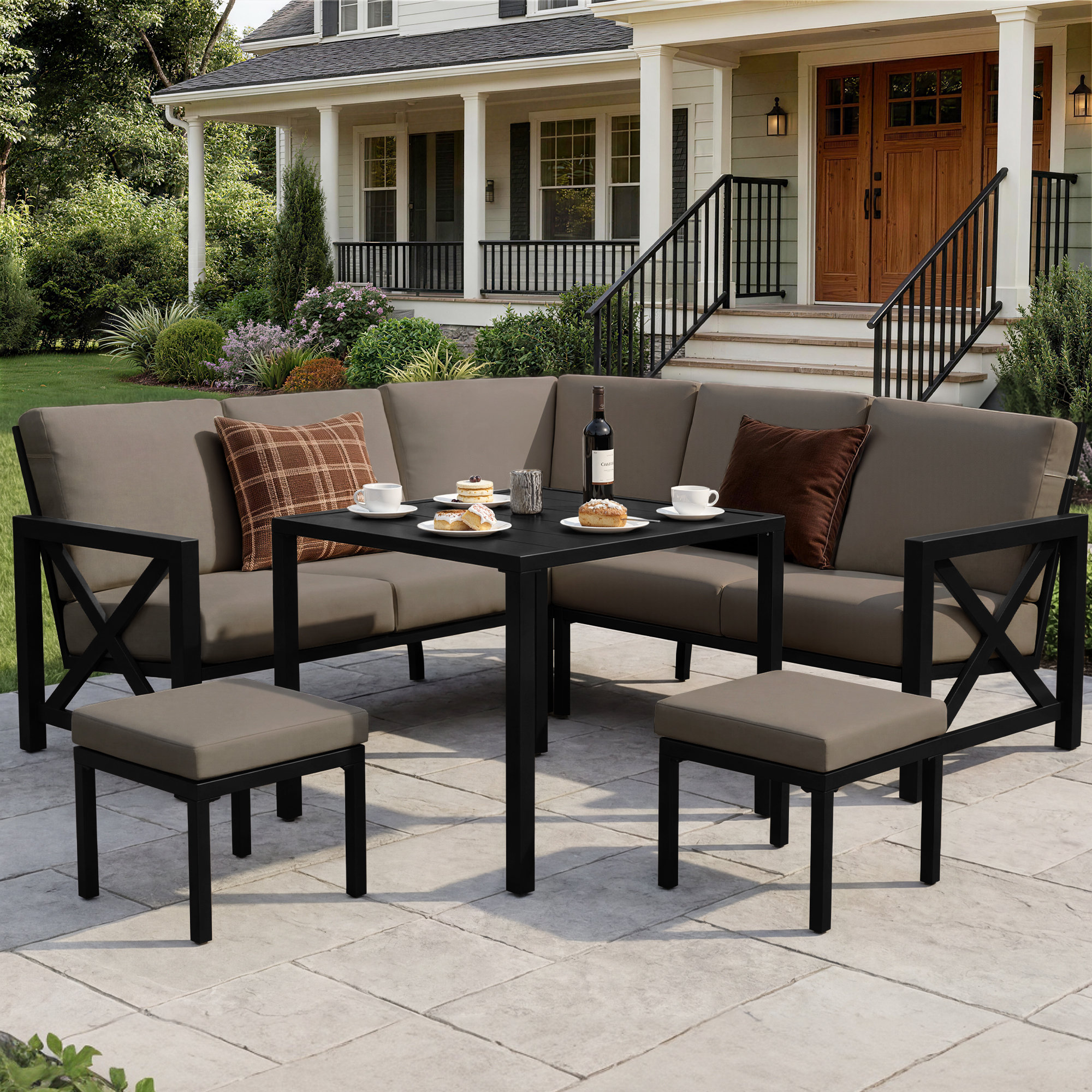 Gracie Oaks 8 Pieces Outdoor L-Shaped Furniture Sets With Dinng Table,2